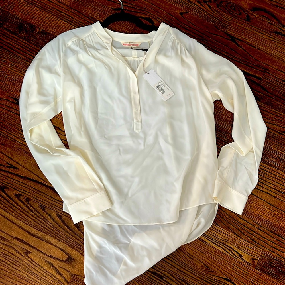 Rebecca Taylor Long Sleeve Cream Silk Henley US 10